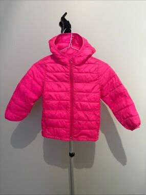 Gap Bright Hot Pink Quilted Hooded Puffer Jacket (5t)